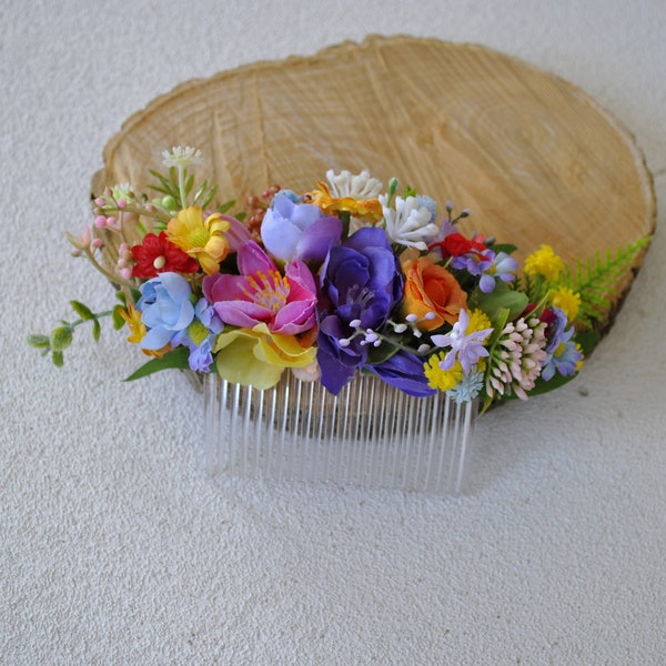 Jewel tone floral comb, Summer wedding hair accessories, Colorful bridal comb