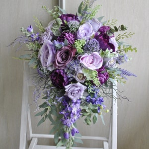 Purple wedding bouquet, Cascading bouquet, Boho wedding