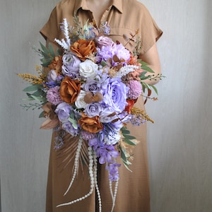 Purple wedding bouquet, Fall boho bouquet, Lilac terracotta flowers bouquet