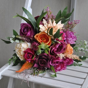 Summer weding bouquet, Hot pink orange wedding bouquet, Tropical wedding flowers