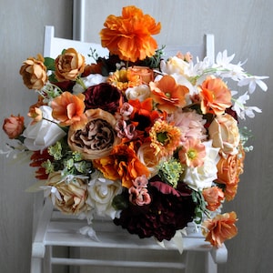 Fall wedding, Burnt orange bridal bouquet, Boho wedding, Rustic bouquet