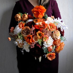 Burnt orange ivory fall bouquet, Boho bridal bouquet, Fall boho wedding
