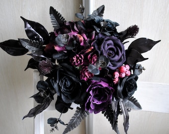 Purple black bouquet, Gothic wedding bouquet,  Halloween wedding