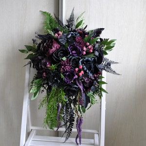 Deep green black purple wedding bouquet, Gothic wedding bouquet,  Halloween wedding