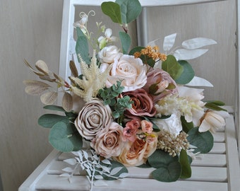 Neutral boho wedding bouquet, Ivory wedding bouquet, Fall rustic bouquet