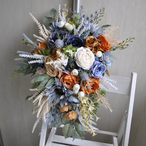 Boho rustic bouquet, Rust navy blue wedding bouquet, Fall wedding bouquet
