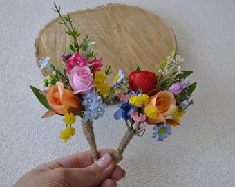 Jewel tone wedding, Colorful boutonniere for men, Summer wedding, Wedding buttonhole