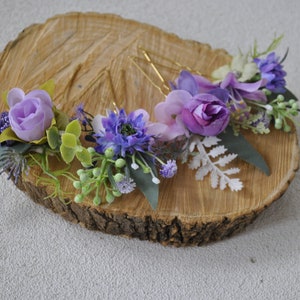 Purple wedding hair pins, Flower hair pins, Bridal hair piece