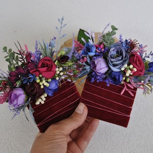 Lila blaue Tasche Boutonniere, Hochzeit im Herbst, Boutonniere für Männer