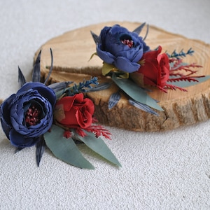 Navy blue boutonniere for men, Wedding buttonhole, Winter wedding