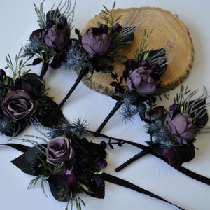 Purple black bouquet, Gothic wedding bouquet, Halloween wedding image 9