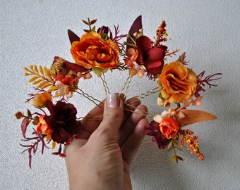 Épingles à cheveux en fleurs d’oranger brûlées de Bourgogne, épingles à cheveux de mariage d’automne, Mariage d’automne