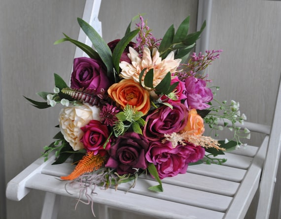 Sommer-Brautstrauß, Pink-Orange-Hochzeitsstrauß, Tropische Hochzeitsblumen