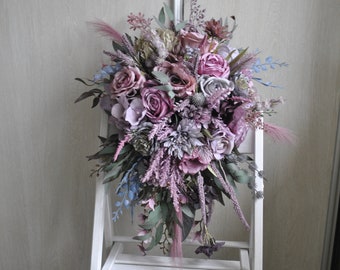 Cascading bouquet, Dusty purple wedding bouquet, Fall wedding, Boho bridal bouquet