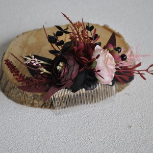 Schwarzer burgunder Blumenkamm, Gothic Hochzeitskrone, Braut Haarschmuck
