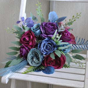 Deep purple teal magenta blue bouquet,  Fall bridal bouquet, Jewel tone wedding