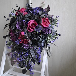 Deep purple magenta black bouquet, Gothic wedding, Fall bridal bouquet