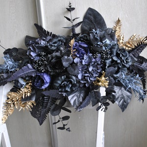 Black wedding arch swag, Gothic wedding arch flowers, Halloween wedding decor