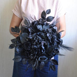 Black bridal bouquet, Gothic wedding, Moody wedding flowers image 8