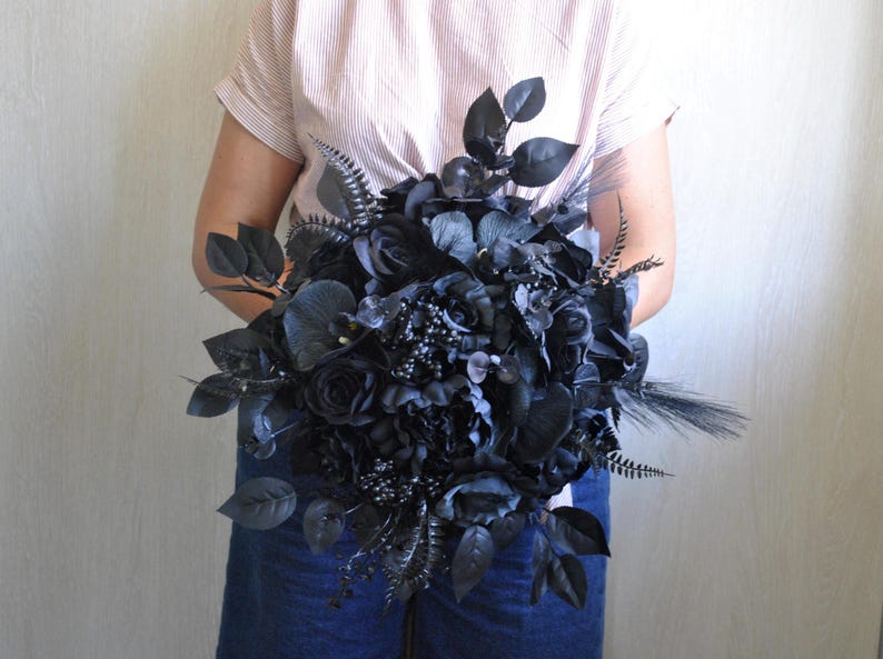 Black bridal bouquet, Gothic wedding, Moody wedding flowers image 8