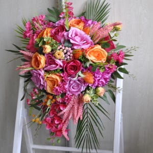 Hot pink orange bridal bouquet, Jewel tone bouquet, Colorful  bouquet, Summer wedding