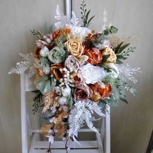 Rust Terracotta Wedding Bouquet, Cascading Bouquet, Boho Fall Wedding ...