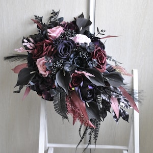 Gothic wedding bouquet, Burgundy black bridal bouquet, Halloween wedding