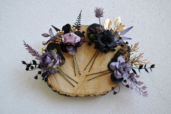 Elegant Black and Purple Hair Accessory Purple Crystal Hair Barrette For Thick Hair | Symila Fashion main image 4