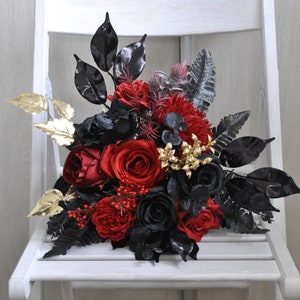 Black red gold cascading bouquet, Gothic wedding bouquet, Halloween wedding bouquet image 7