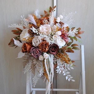 Rust terracotta wedding bouquet, Cascading bouquet,  Fall wedding bridal bouquet