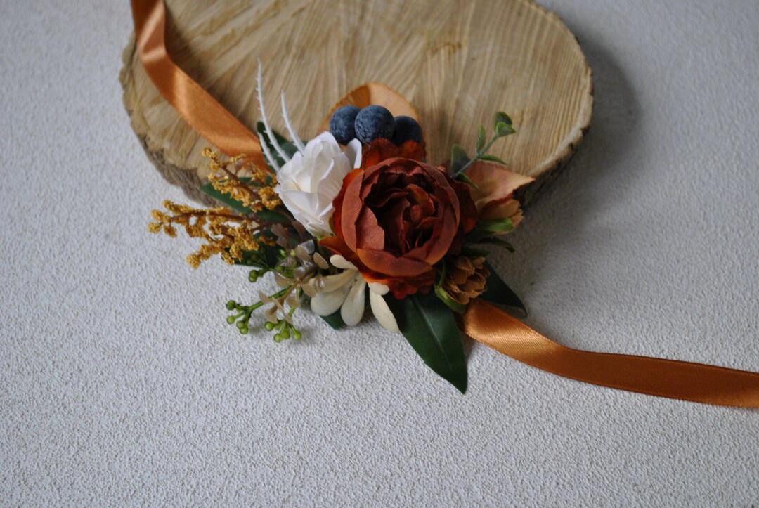 Terracotta Rust Ivory Wedding Corsages, Fall Wedding Flowers, Wedding ...