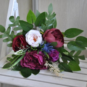 Emerald Green Hot Pink Bridesmaid Bouquet, Jewel Tone Wedding Bouquet