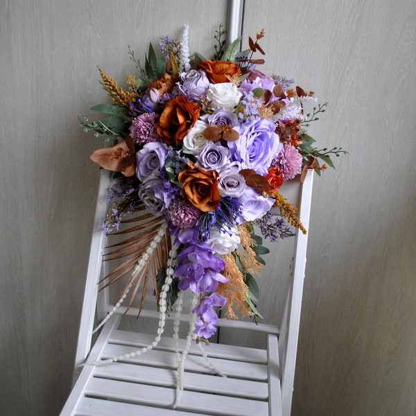 Purple wedding bouquet, Fall boho bouquet, Lilac terracotta flowers bouquet