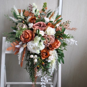 Terracotta rust wedding bouquet, Wedding bouquet fall ,  Pampas bouquet, Rustic bouquet