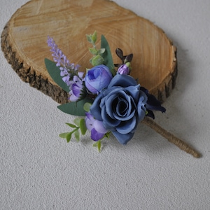 Purple dusty blue boutonniere for men, Lavender wedding, Wedding buttonhole