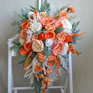 Burnt orange bouquet, Fall  wedding, Cascading bouquet, Boho bouquet