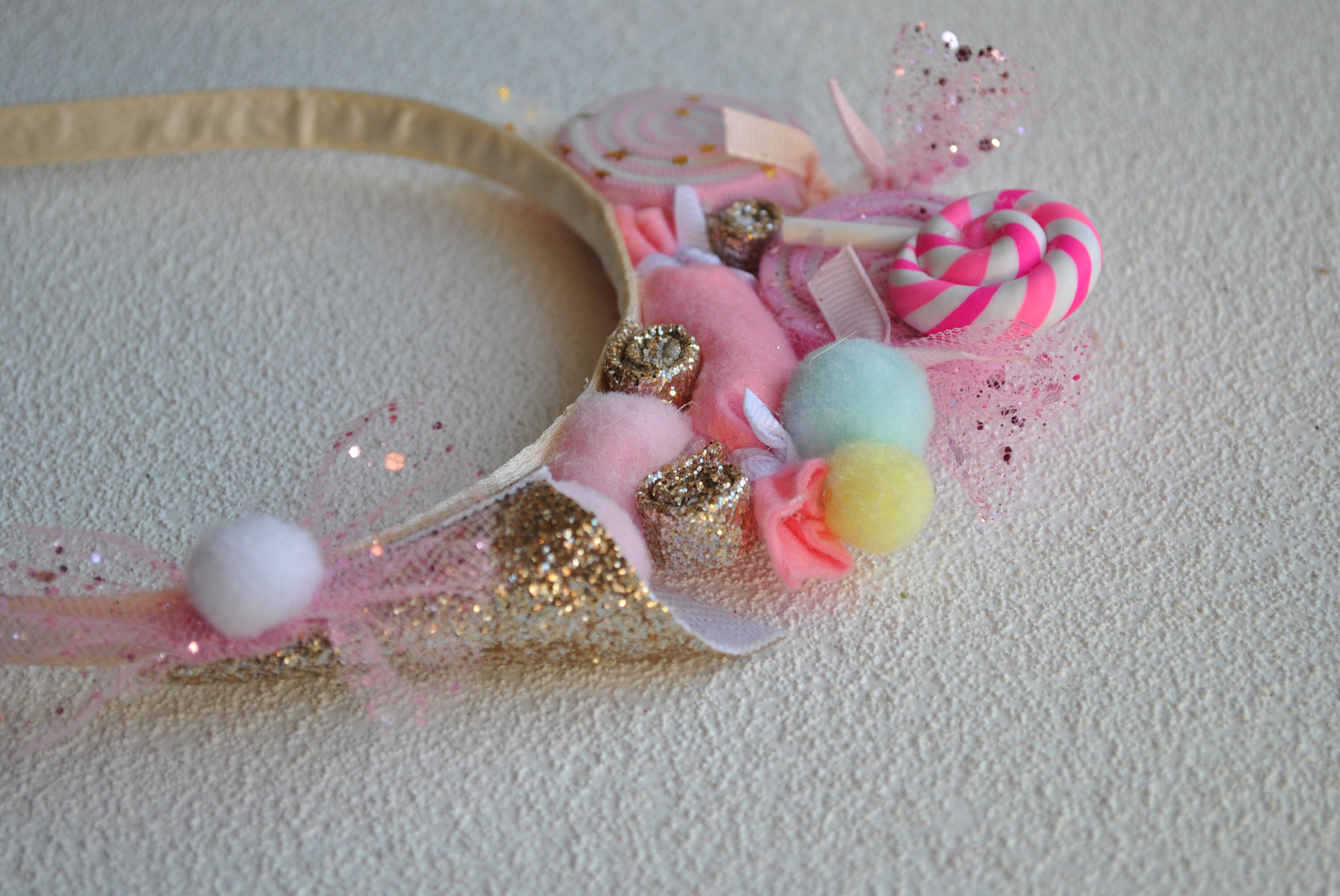 Mint Candy Cane and Mistletoe Headband, Pink