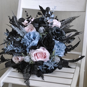 Gothic wedding bouquet, Dusty blue black bouquet, Moody wedding bouquet, Halloween wedding