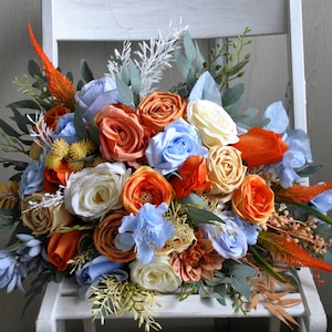 Burnt orange ivory wedding bouquet, Fall wedding bouquet, Boho wedding, Silk flowers