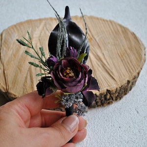 Purple black boutonniere for men, Gothic wedding, Wedding buttonhole