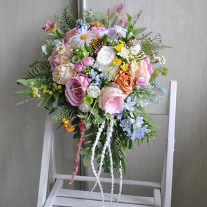 Wildflower bridal bouquet, Jewel tone bouquet, Orange hot pink bridesmaid bouquet, Colorful  bouquet