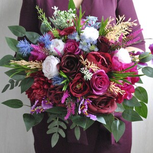 Emerald Green Hot Pink Bridesmaid Bouquet, Jewel Tone Wedding Bouquet