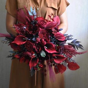 Gothic wedding bouquet, Burgundy black bridal bouquet, Halloween wedding