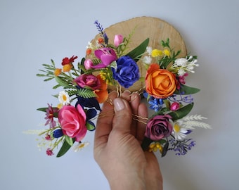 Bunte Blumen Haarnadeln, Juwel Ton Hochzeit, Wildblumen Braut Haarschmuck, Sommer Haarnadeln