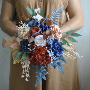 Rust navy blue bridesmaid bouquet, Fall bridal bouquet, Boho wedding