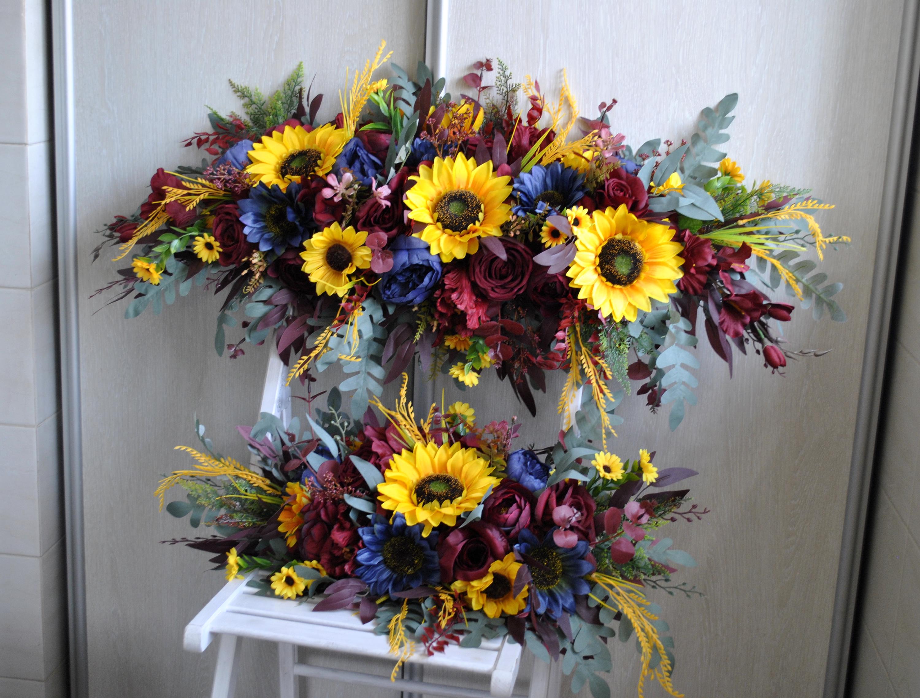 Burgundy Sunflower Arch Arrangement