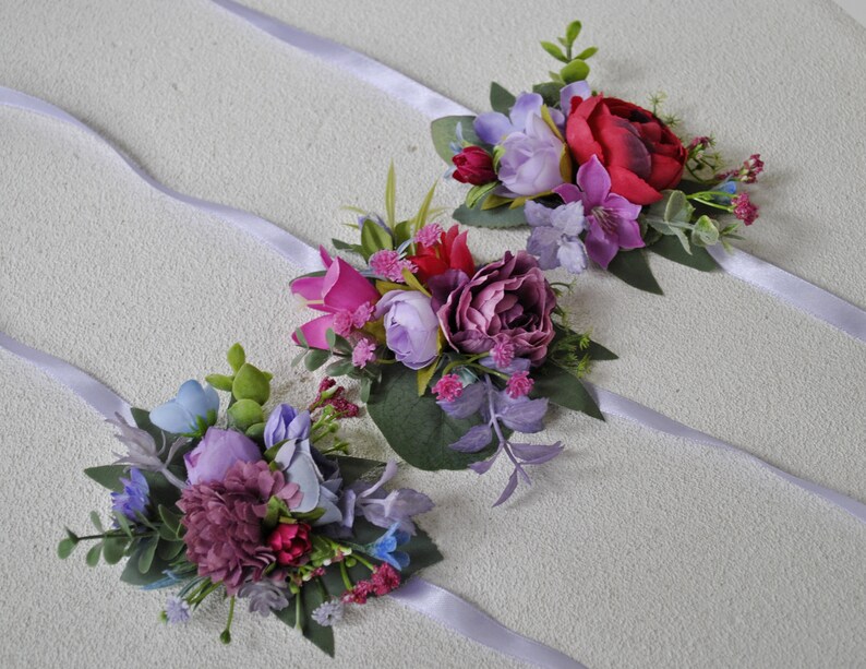 Jewel Tone Wedding Flowers Purple Hot Pink Wrist Corsage Etsy