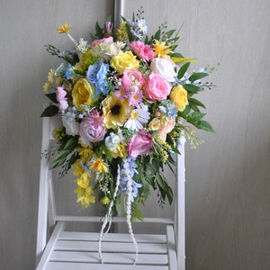 Wildflower bridal bouquet, Jewel tone bouquet, Yellow hot pink bridesmaid bouquet, Colorful  bouquet