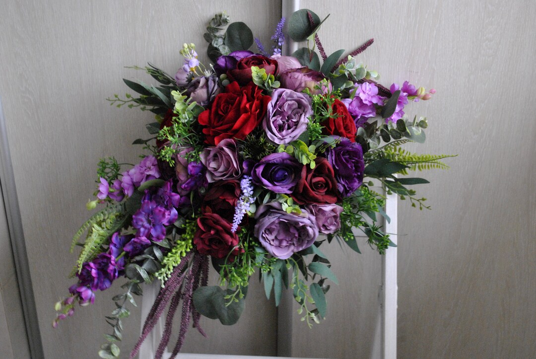 Purple Deep Red Wedding Bouquet, Jewel Tone Wedding, Wedding Silk ...