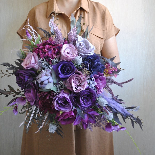 Deep purple magenta wedding bouquet, Bridal flowers, Jewel tone wedding